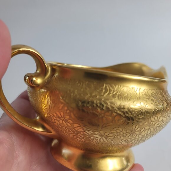 Tirschenreuth Bavaria Gold Encrusted Creamer Rose & Daisy - Picture 6 of 13